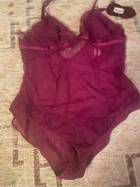 MaidenForm Sheer Lace Bodysuit in Plum - Women's Intimates